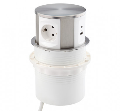 Выдвижной блок - 3 розетки 220В + зарядное устройство USB A/C 30 Вт